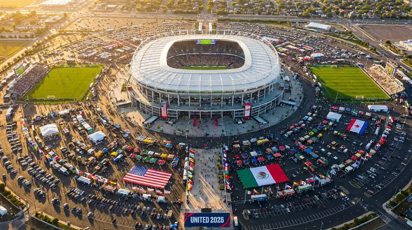 Fotbalový stadion připravený na mistrovství světa 2026 s rozšířeným formátem 48 týmů